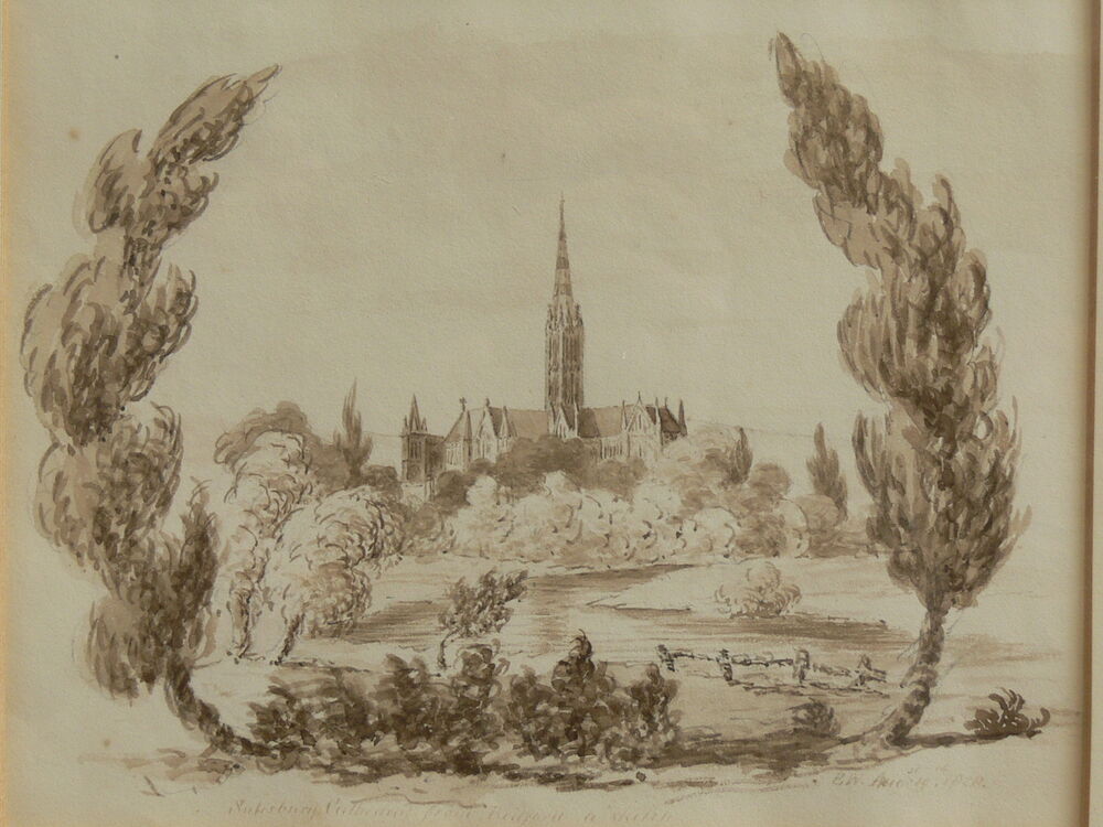 1000x750 salisbury cathedral fine pen wash drawing - Wash Drawing