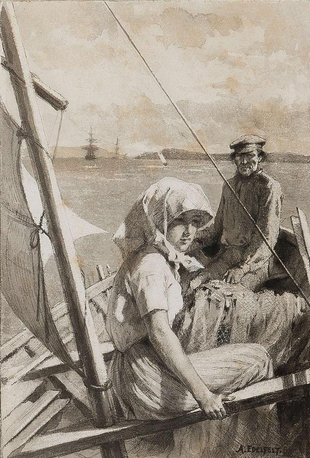 608x900 albert edelfelt, at sea, charitable wash drawing painting - Wash Drawing
