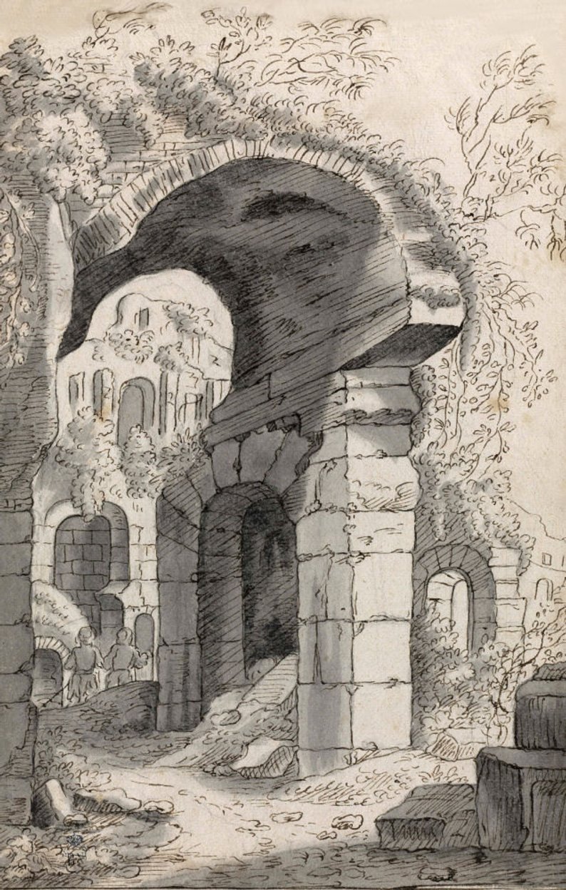 794x1248 anonymous ink and wash drawing of ruins in a romantic etsy - Wash Drawing