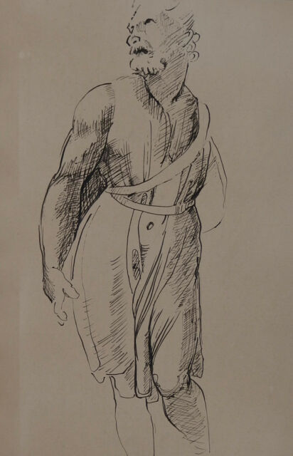 412x640 antique european old master ink wash drawing, portrait study - Wash Drawing