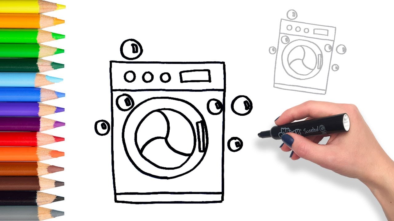 1280x720 Learn How To Draw A Washing Machine Teach Drawing For Kids - Washing Machine Drawing