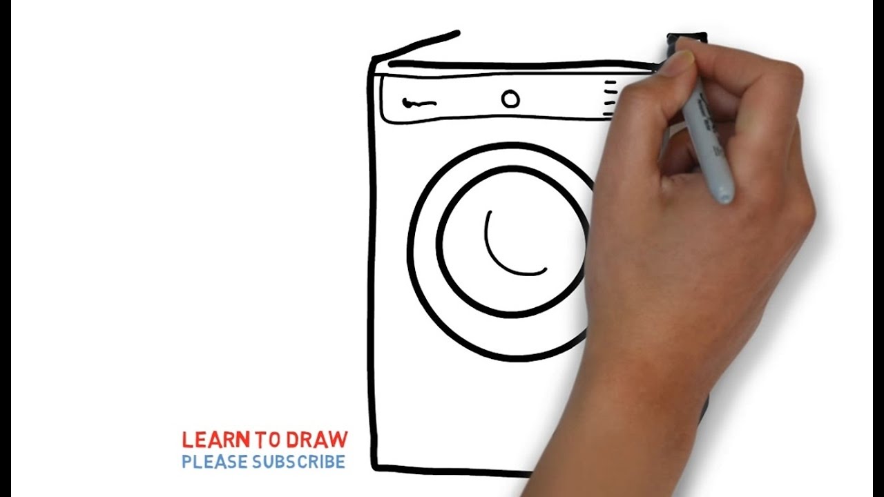1280x720 Easy Step For Kids How To Draw A Washing Machine - Washing Machine Drawing