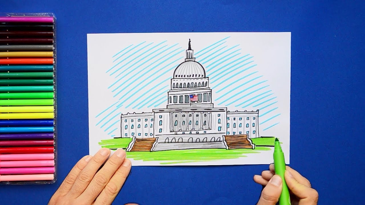 1280x720 How To Draw Usa Capitol Building, Washington Dc - Washington Dc Drawing