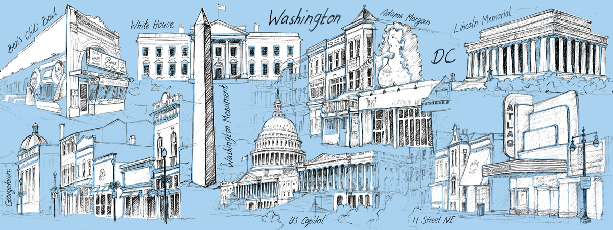 1200x450 All Eyes On Are On Washington, D C - Washington Dc Drawing