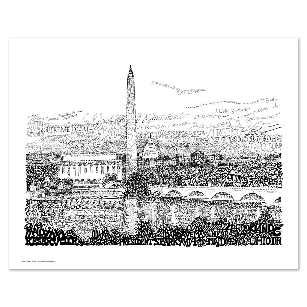 1024x1024 Washington Dc Skyline Word Art Poster Dc Gifts Decor - Washington Dc Drawing