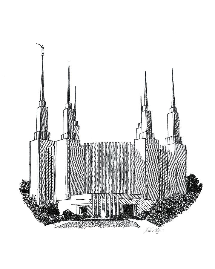 720x900 Washington Dc Lds Temple Ink Drawing - Washington Dc Drawing