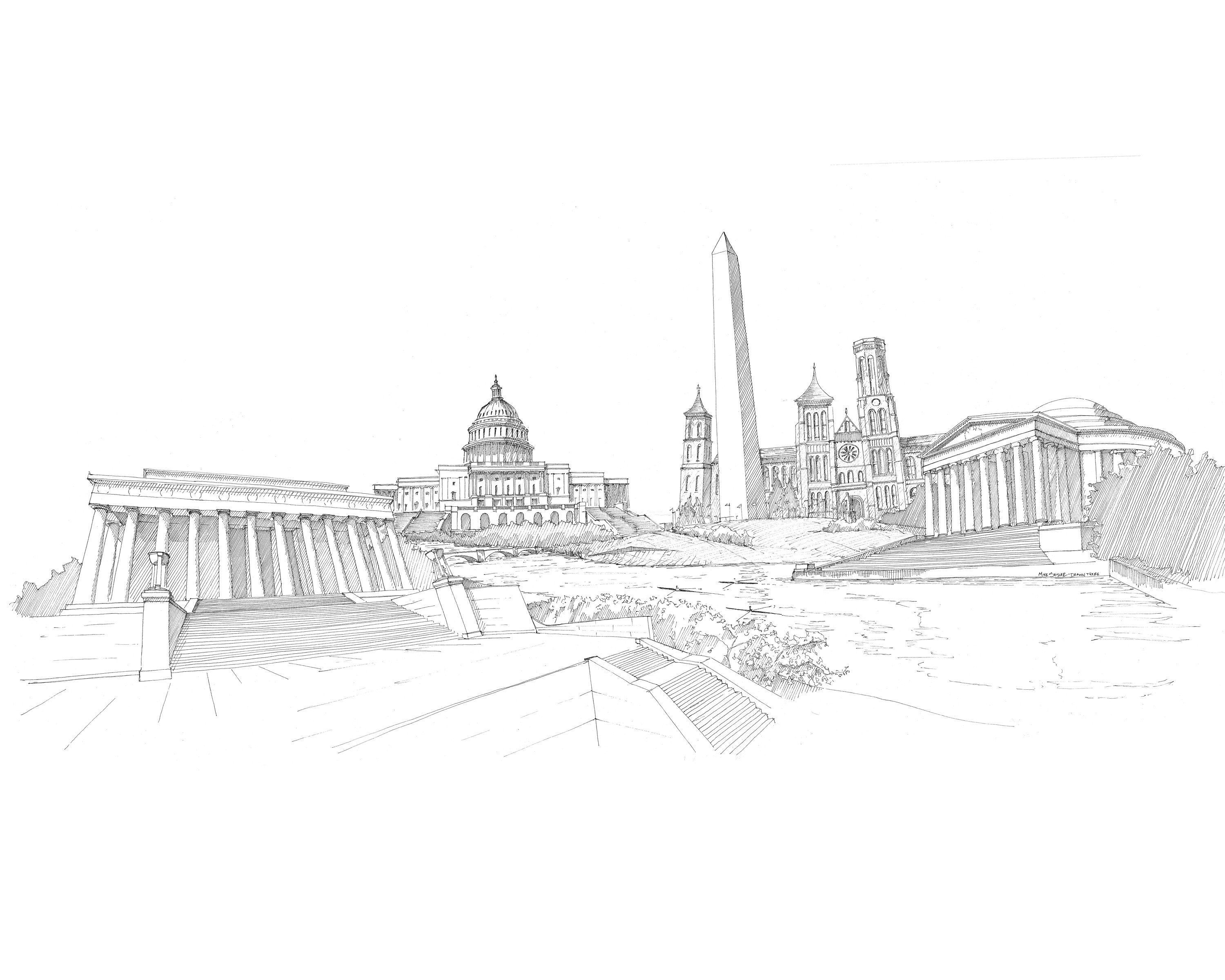 3000x2400 pen and ink sketch of washington dc monuments - Washington Monument Drawing