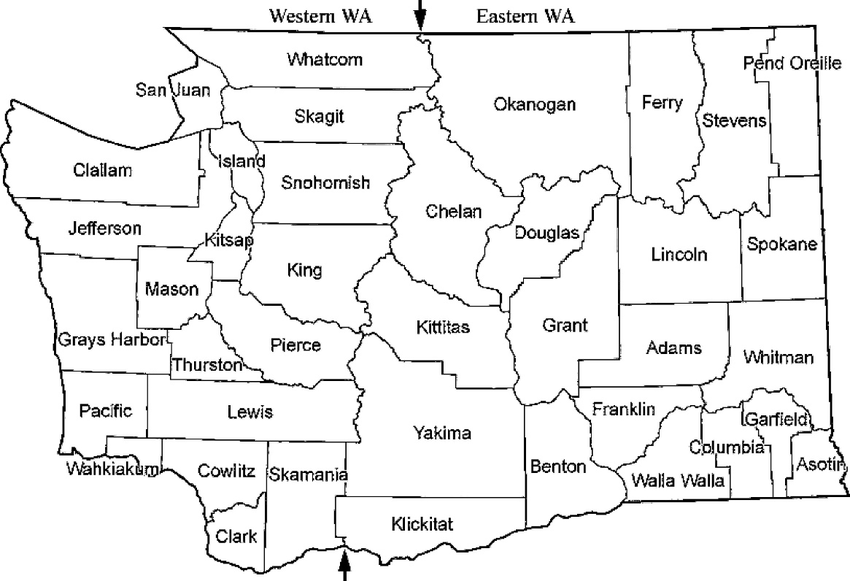 850x581 Washington State County Map With Arrows Depicting The Division - Washington State Drawing
