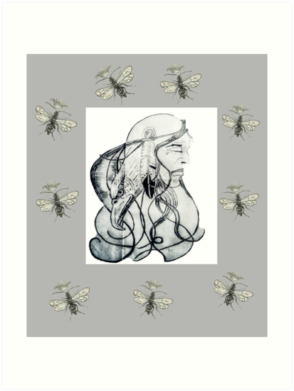 413x549 native american drawing with eagle and wasp design art prints - Wasp Drawing