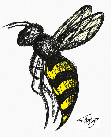 474x585 wasp drawing black and yellow ipad pro pchela - Wasp Drawing