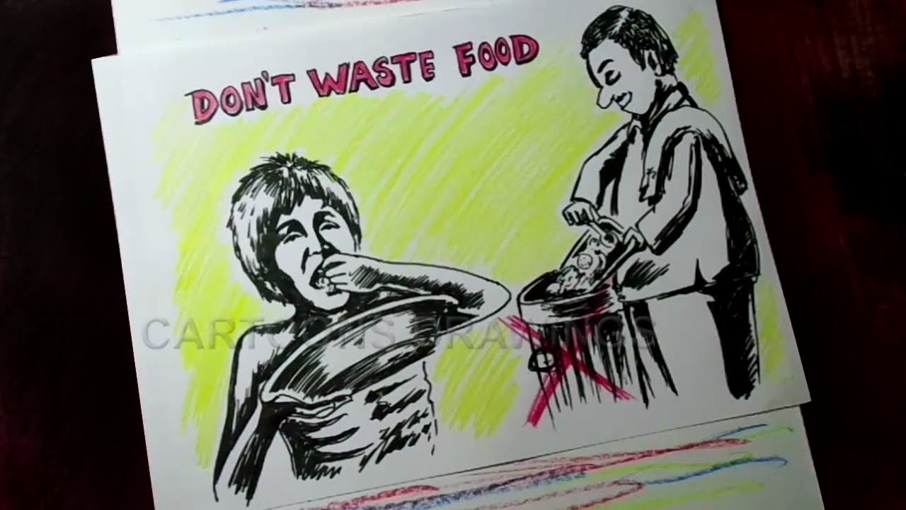 1280x720 how to draw don't waste food poster drawing for kids - Waste Drawing