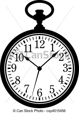 329x470 Pocket Watch Silhouette, Black On White - Watch Line Drawing