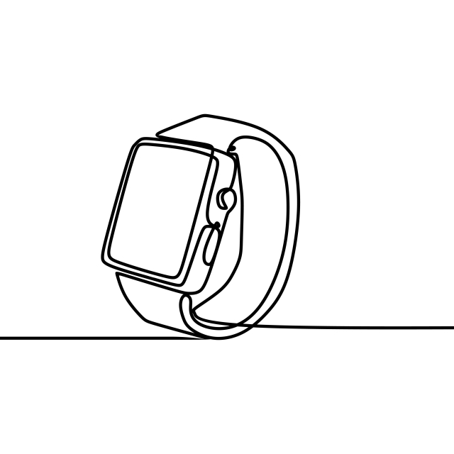 640x640 Watch Vector With Continuous One Single Line Art Drawing, Computer - Watch Line Drawing