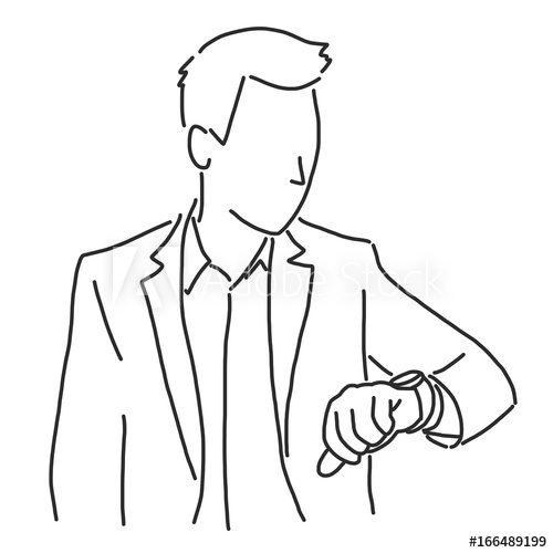 500x500 Businessman Is Standing And Take A Look On His Watch, Line Drawing - Watch Line Drawing