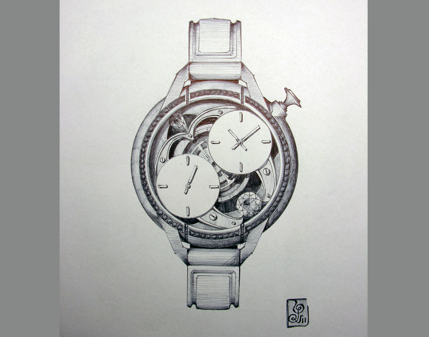 1400x1098 High Jewelry Watches On Behance - Watch Pencil Drawing