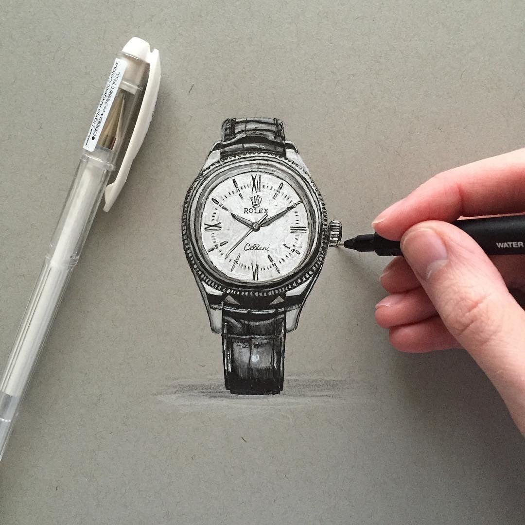 1080x1080 The New Rolex Cellini Time In Pen And Pencil - Watch Pencil Drawing