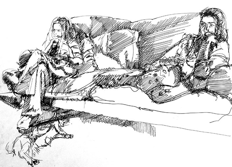 800x575 Watching Tv - Watching Tv Drawing