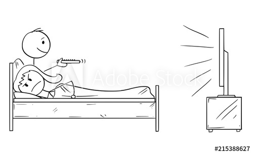 500x305 Cartoon Stick Drawing Conceptual Illustration Of Unhappy - Watching Tv Drawing