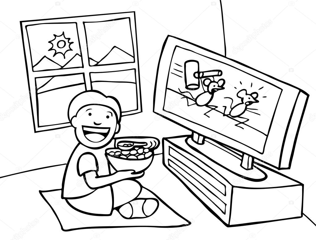 1023x779 Children Watching Tv Clipart Black And White Great Free Clipart - Watching Tv Drawing