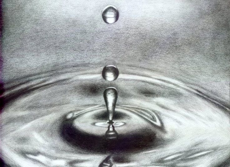 737x536 Water Drops In Pencil Drawings, Drawings - Water Drop Pencil Drawing