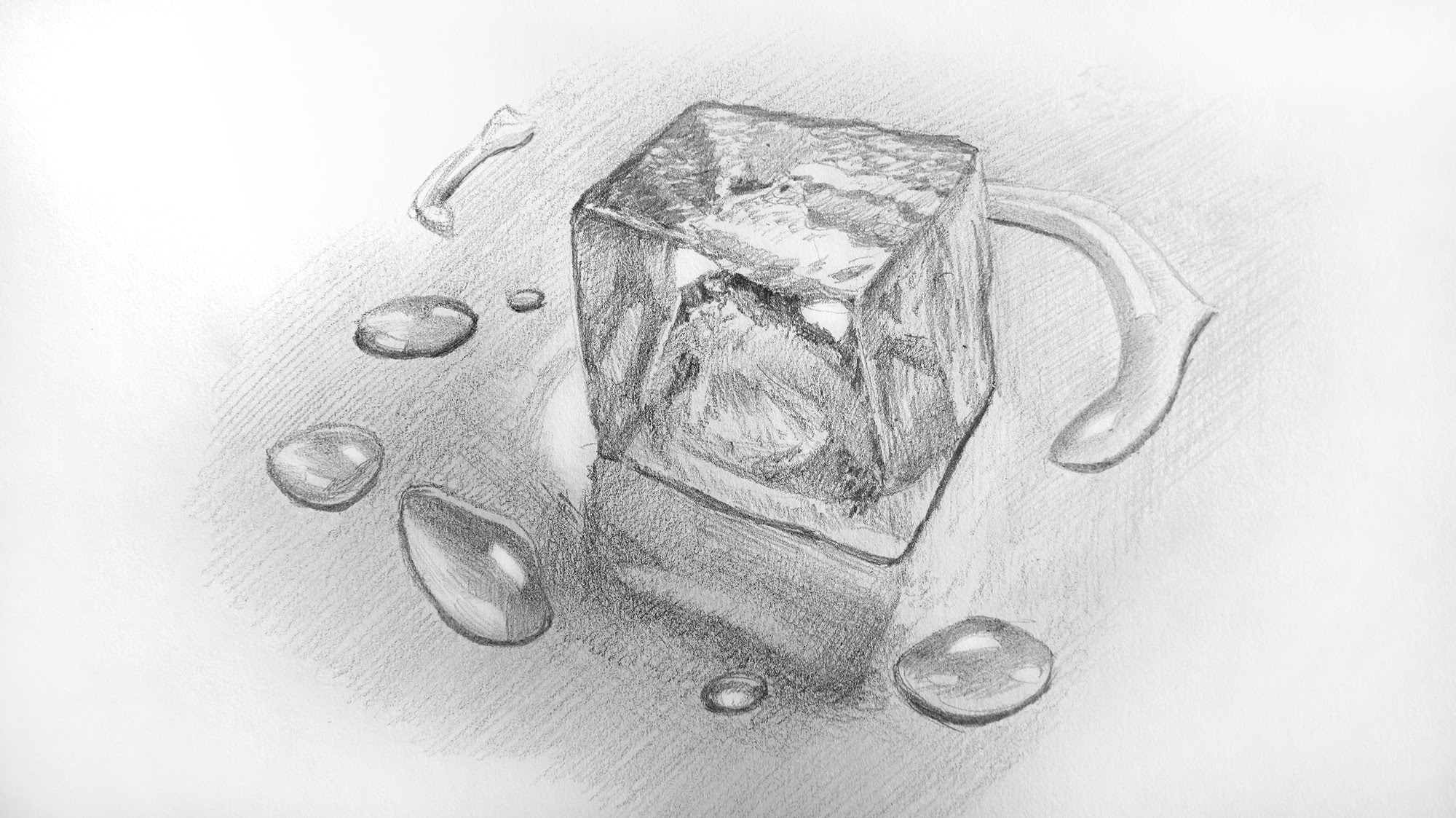 2000x1123 Drawing Of Water Droplets Pencil Shade How To Shade An Ice Cube - Water Drop Pencil Drawing