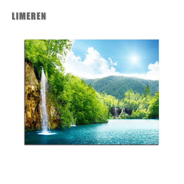 640x640 oil paint diy picture waterfall drawing on canvas oil painting - Water Fall Drawing