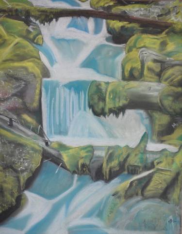 375x483 Rocky Mountain Waterfall Drawing - Water Fall Drawing