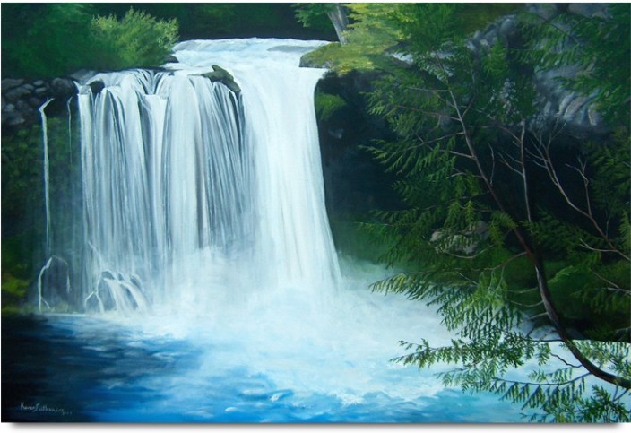 704x483 Waterfall Drawing Paper Print - Water Fall Drawing