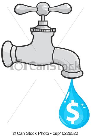 316x470 illustration of water faucet with dollar dripping - Water Faucet Drawing
