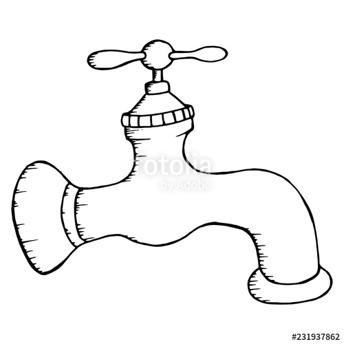 500x500 water tap vector illustration of a water faucet hand drawn water - Water Faucet Drawing