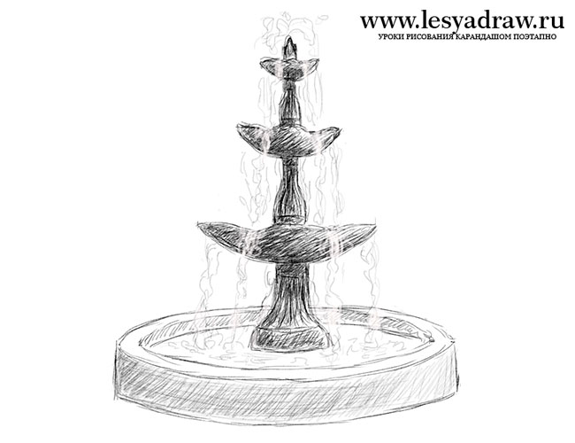 650x500 how to draw the fountain with a pencil step - Water Fountain Drawing