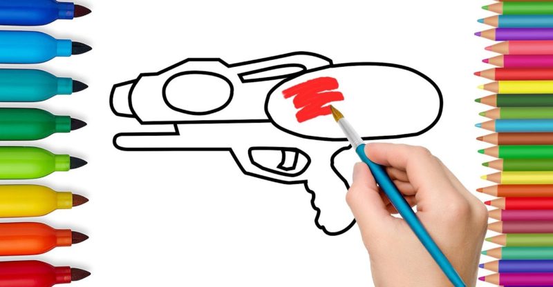 800x416 colorful water gun coloring pages and drawing for kids art - Water Gun Drawing