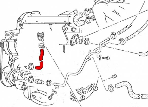 600x435 water hose, block to waterpump engine dx, kt, jh, cooling - Water Hose Drawing