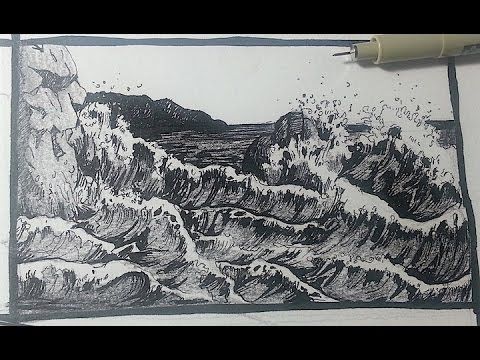480x360 pen ink drawing tutorials how to draw a seascape with waves - Water Ink Drawing