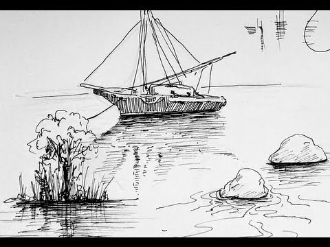 480x360 Pen Ink Drawing Tutorials How To Draw Water Reflection - Water Ink Drawing