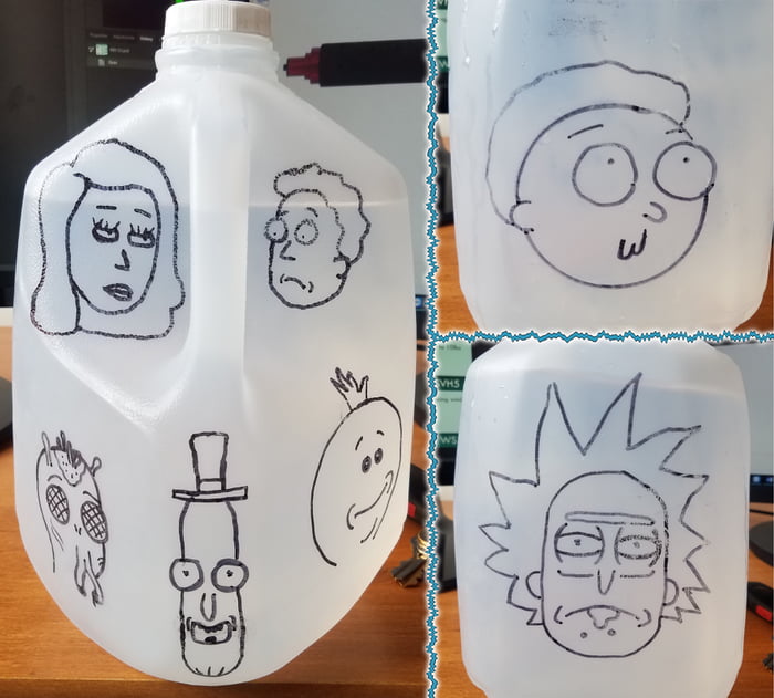 700x631 i've been drawing rick and morty characters on my water jug when - Water Jug Drawing