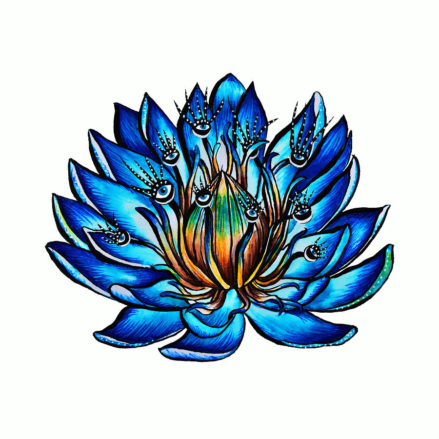900x900 weird multi eyed blue water lily flower drawing - Water Lily Drawing