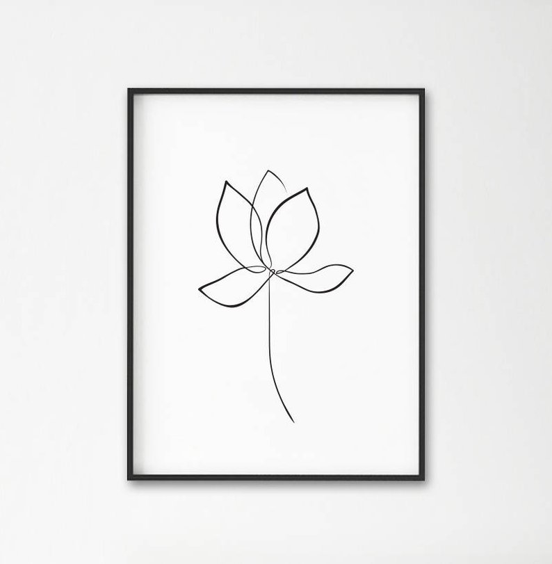 794x811 Lotus Print Water Lily Wall Art Flower Line Art Lotus One Etsy - Water Lily Line Drawing