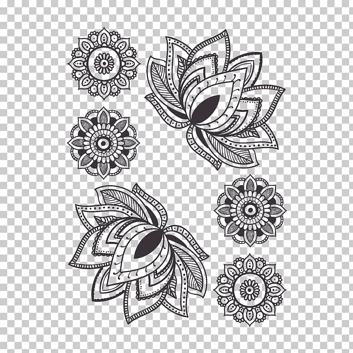 728x728 Mandala Water Lily Tattoo Flower Drawing, Flower, Mandala Floral - Water Lily Line Drawing