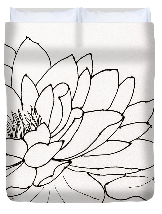 645x853 Water Lily Line Drawing Duvet Cover For Sale - Water Lily Line Drawing