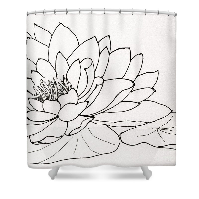 800x800 Water Lily Line Drawing Shower Curtain For Sale - Water Lily Line Drawing