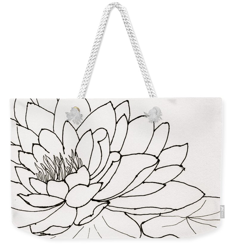 800x845 Water Lily Line Drawing Weekender Tote Bag For Sale - Water Lily Line Drawing