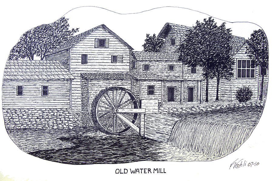 900x596 old water mill drawing - Water Mill Drawing