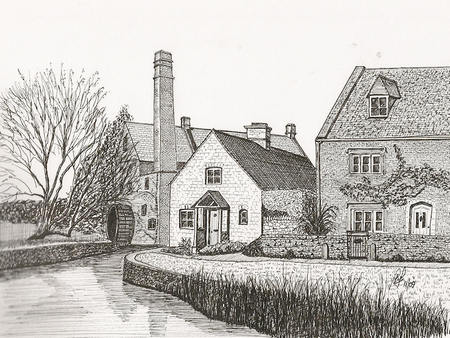 450x338 water mill drawing - Water Mill Drawing
