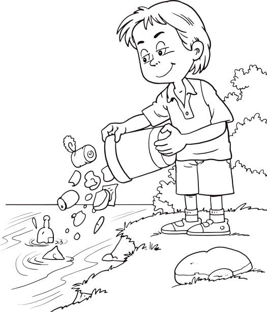 Pollution Water Coloring Pages Air Sketch Land Drawing Clipart Plastic ...