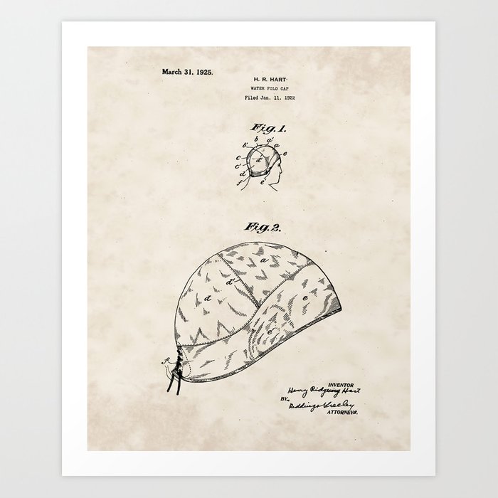 700x700 Water Polo Cap Vintage Patent Hand Drawing Art Print - Water Polo Drawing