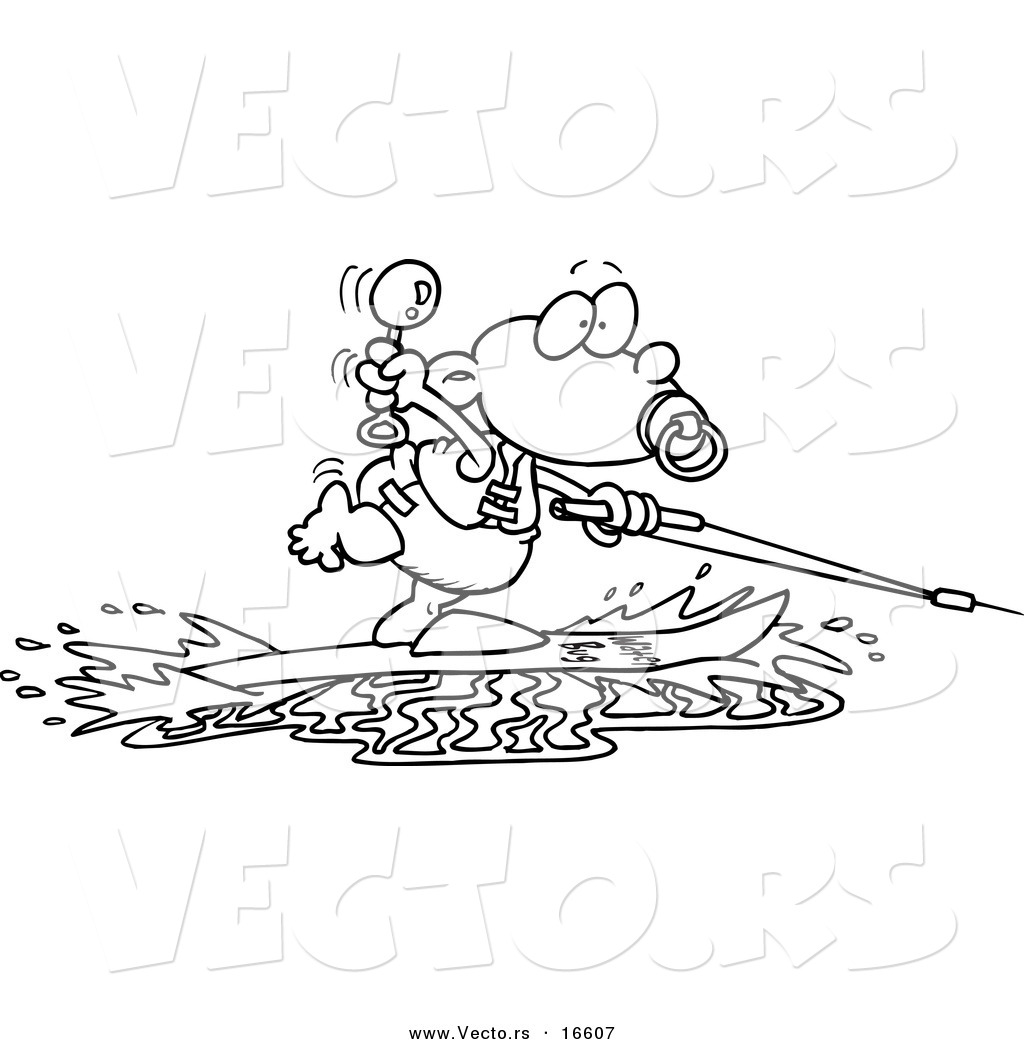 1024x1044 vector of a cartoon baby boy water skiing - Water Ski Drawing