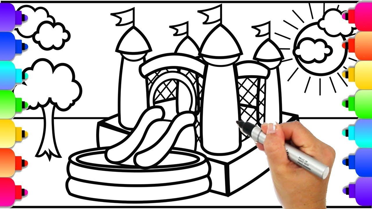 1280x720 Learn To Draw A Bouncy House For Kids Bounce House With Water - Water Slide Drawing