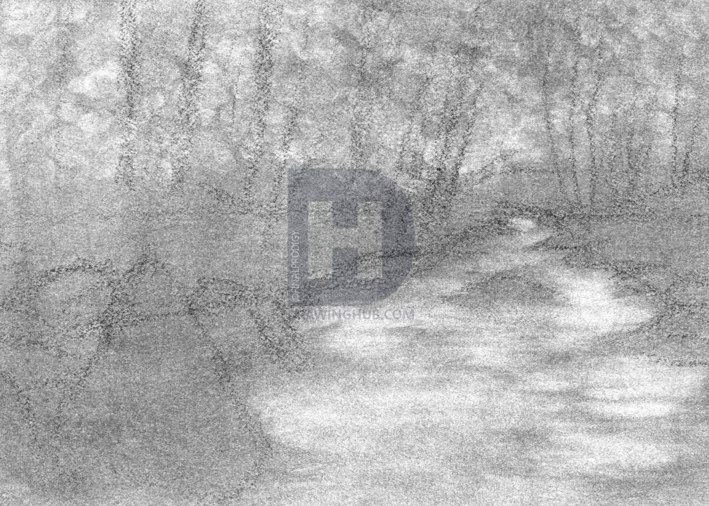 1009x720 how to draw a stream, step - Water Stream Drawing