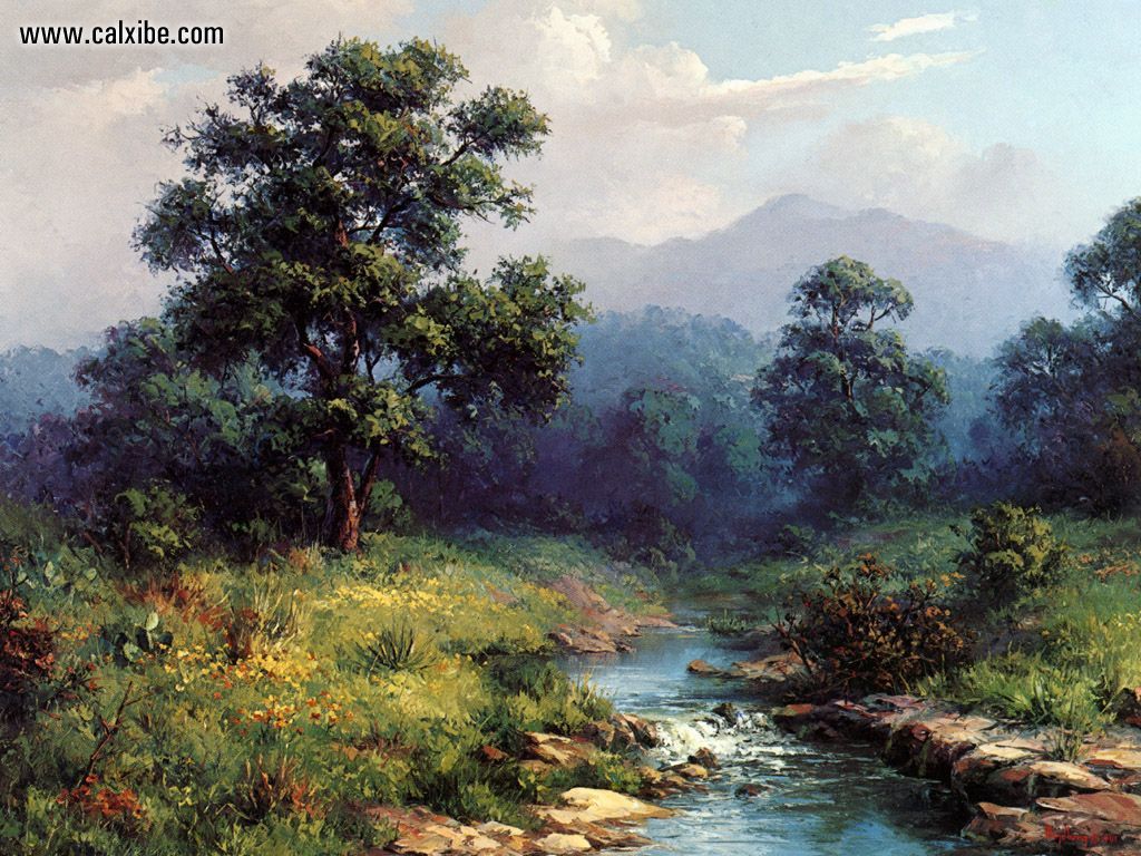 1024x768 drawing painting dalhart windberg acountry stream, picture nr - Water Stream Drawing